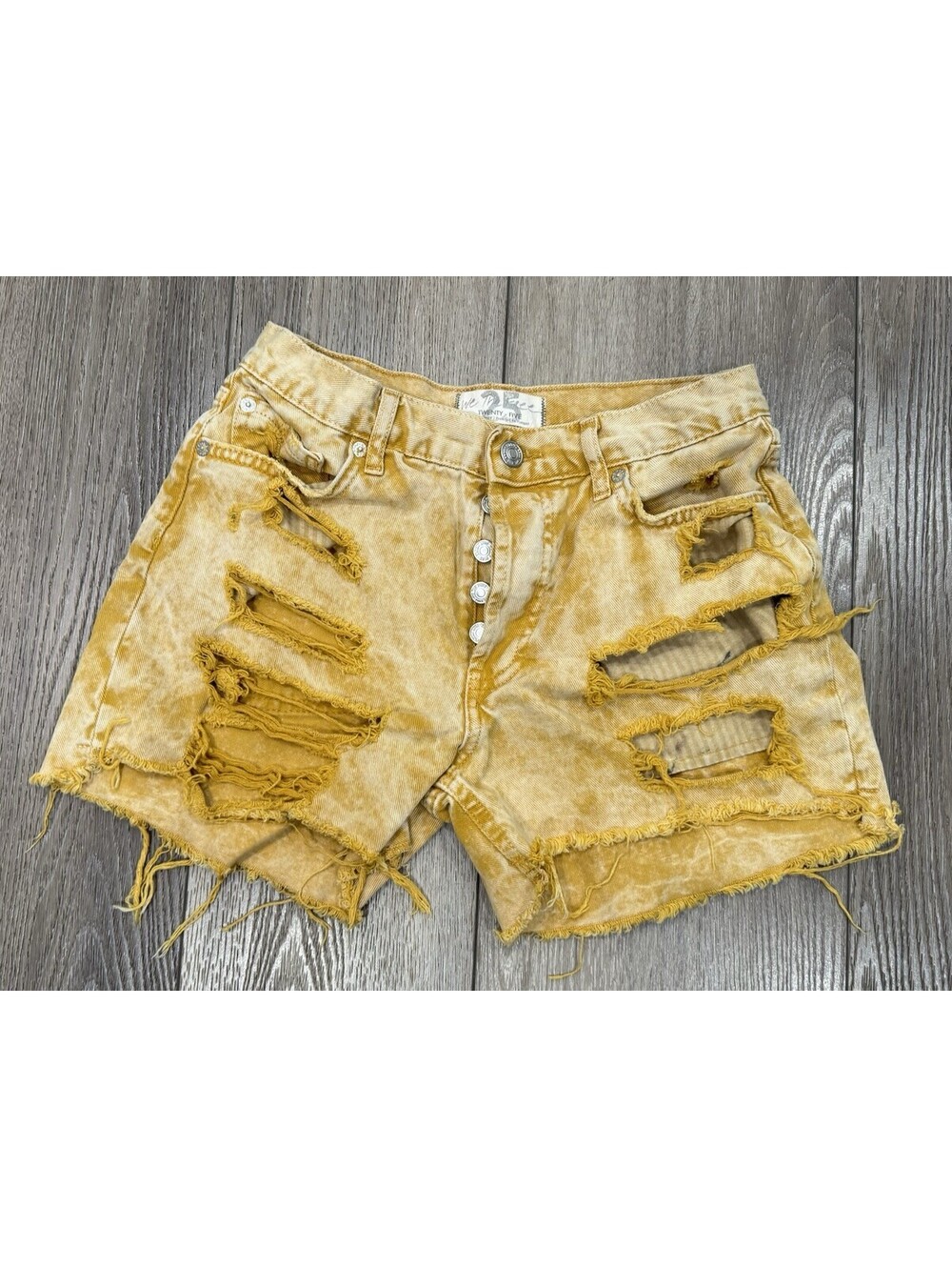 Womens We The Free Maggie Distressed Denim Shorts Yellow Gold 25 Mid Rise